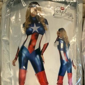 Forplay Astonishing Allegiance Red and Blue Costume One Piece with Headband. Sm